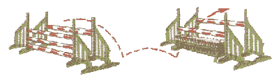 Illustration de la distance d'un oxer carré à oxer ascendant».